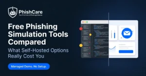 Comparison of a complex self-hosted phishing tool setup against a simple managed PhishCare demo dashboard