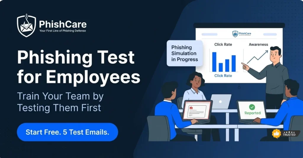 Employees being trained through a phishing test simulation with click rate dashboard results